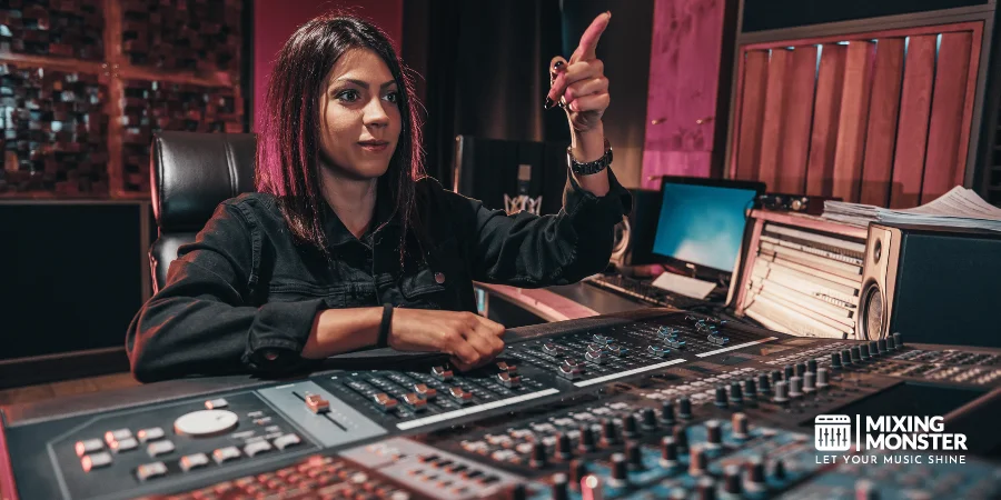 Audio Engineer Adjusting Volume Fader Audio Engineer Adjusting Volume Fader